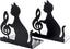 Metal Bookends - Set of 2 - Heavy Duty Black Metal Bookends - Cat Music Note - Non-Slip Durable Sturdy Book Organizer - For Bedroom Library Office - Book Stand - Book Holder - Bookend - Book Holder - Black