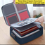 Navy Blue 3-Layer Large Capacity Document Organiser Bag with 3-Digit Combination Lock, Waterproof Oxford Fabric File Storage Case for Passports Cards Certificates USB Drives (37 × 28 × 10 cm)