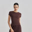 Women’s Slim Fit Yoga T Shirt (M)-Brown Short Sleeve Crew Neck Activewear Top - Stretch Workout Shirt for Yoga Pilates Gym and Everyday Casual Wear