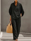 Women’s Short-sleeved Suit Summer Loose Pullover Top And Straight-leg Trousers Outfit Clothing - Black / 3XL - Womens