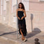 Fashion Hollow-Out Polka Dot Midi Slip Dress - Lightweight Sleeveless Linen-Blend Summer Dress For Women - Black / L
