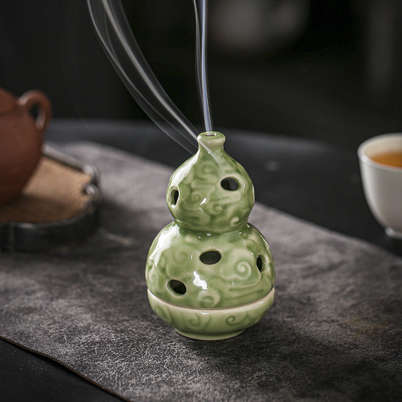 Celadon Gourd Incense Coil Burner Ornaments - Porcelain Gourd Incense Burner - Incense Burners