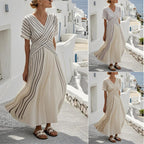 Women’s Loose Fit Striped Printing Dress - Casual Cotton Blend Summer Midi Dress For Daily Wear Holiday Outfit - Womens
