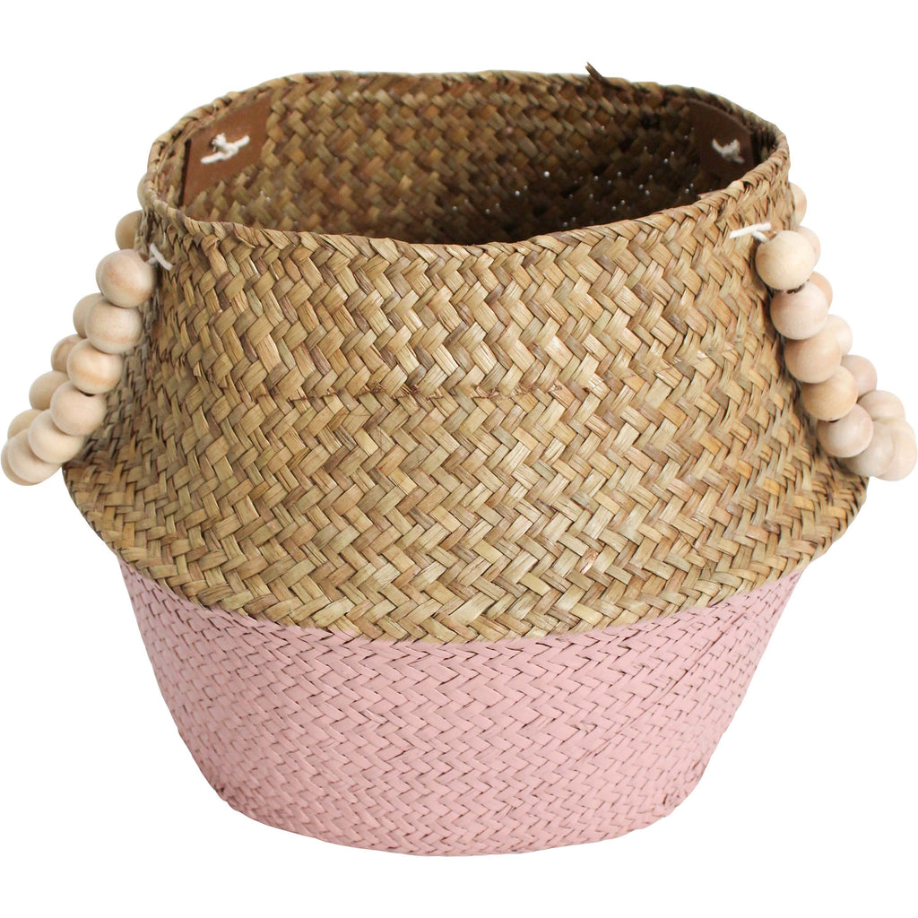 Belly Basket Pink/nat Beads | 28 x 28 x 22 cm