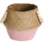 Belly Basket Pink/nat Beads | 28 x 28 x 22 cm