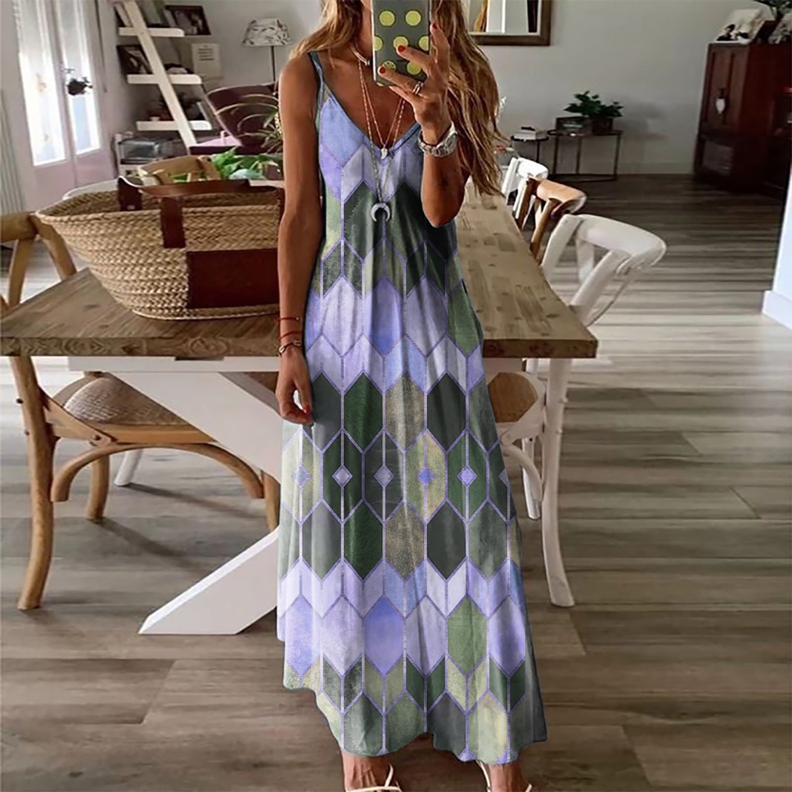 Summer Casual Printed Camisole Long Dress - 2 color / 2XL - Dresses