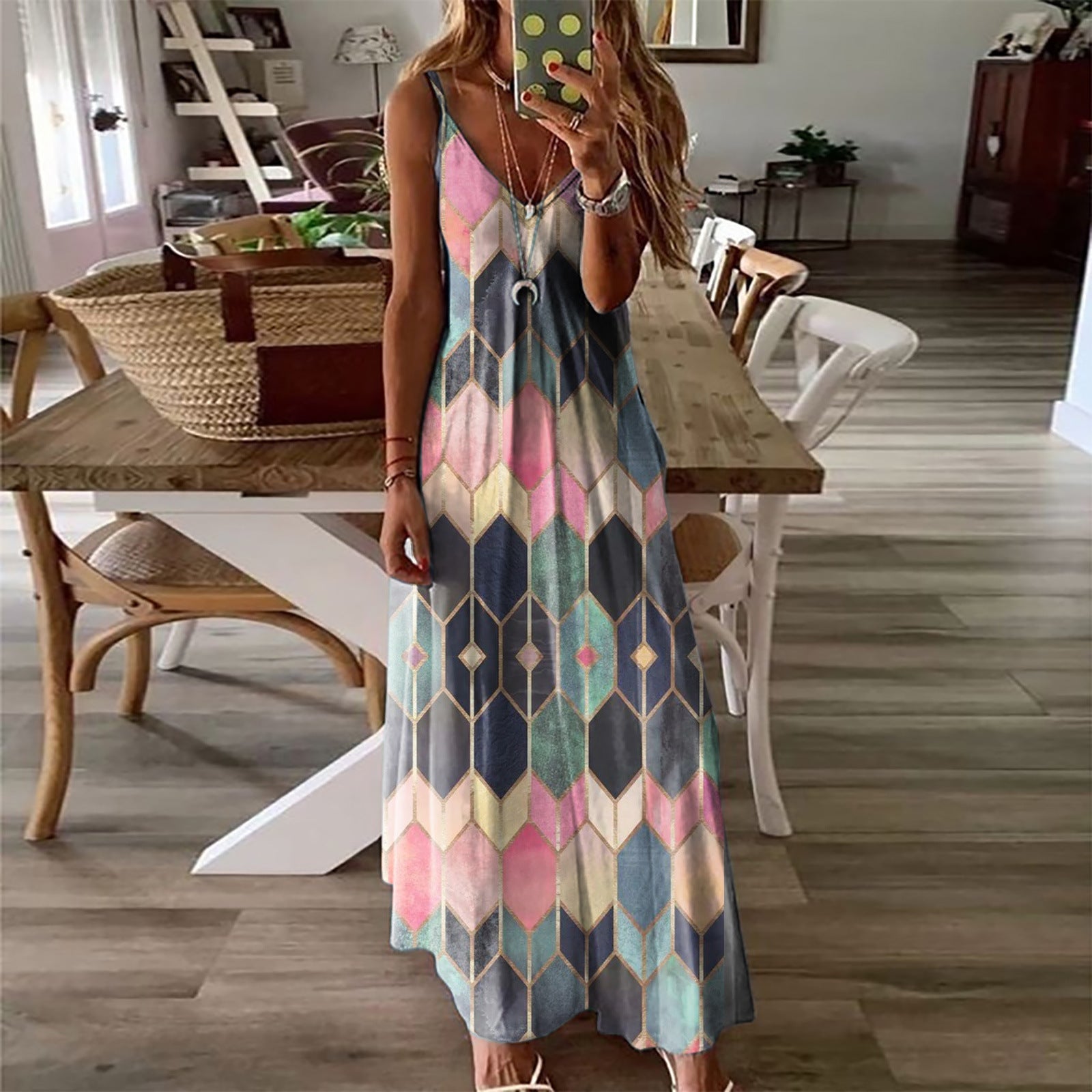 Summer Casual Printed Camisole Long Dress - 7 color / 2XL - Dresses