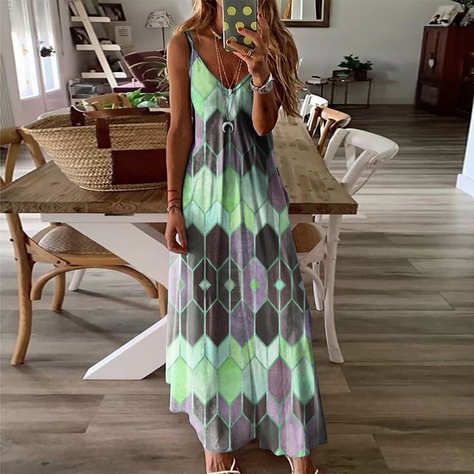 Summer Casual Printed Camisole Long Dress - 5 color / 2XL - Dresses