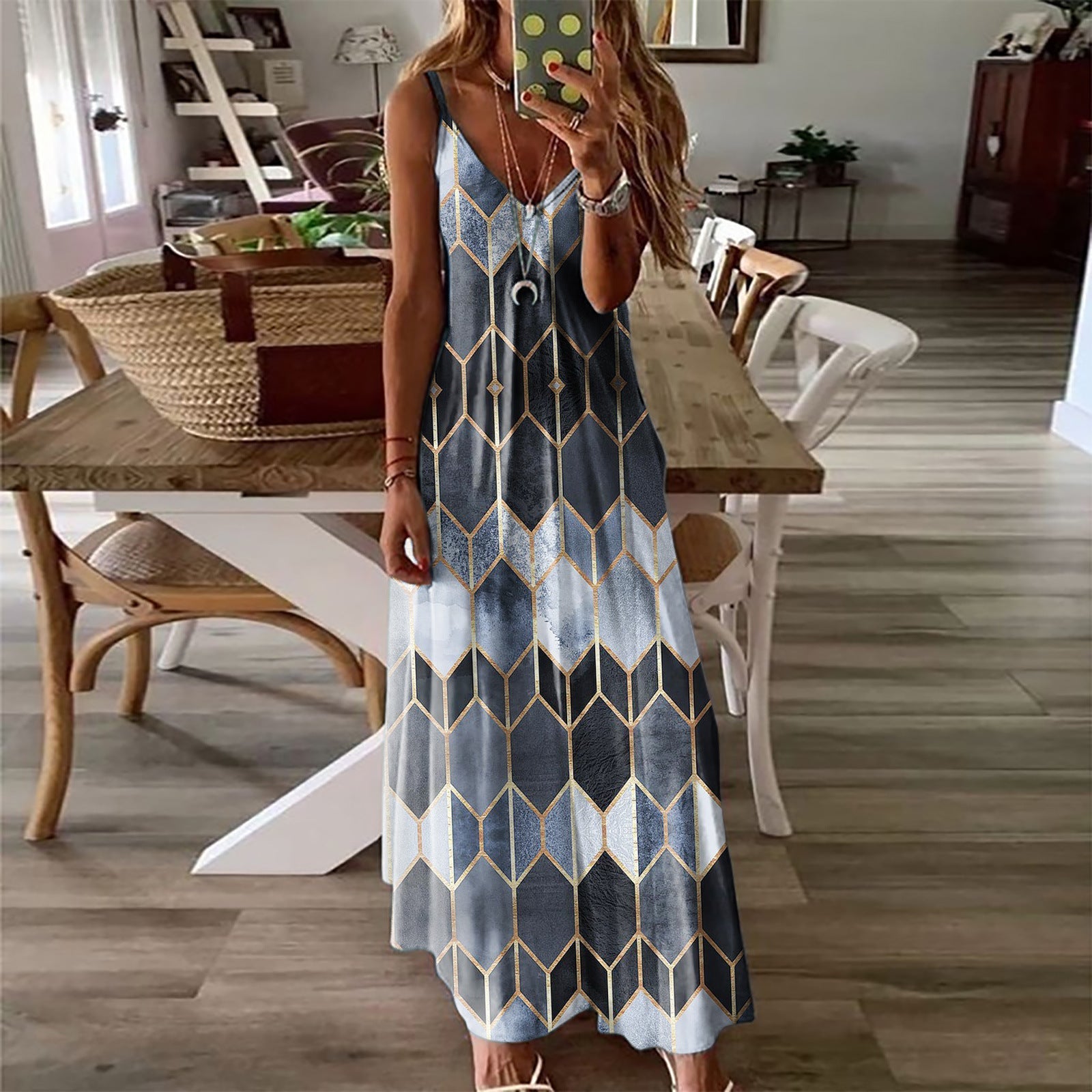 Summer Casual Printed Camisole Long Dress - 4 color / 2XL - Dresses