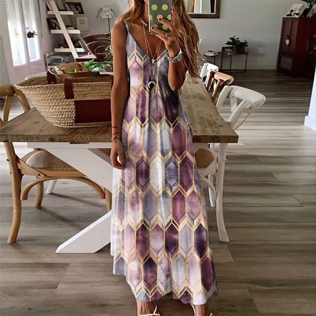 Summer Casual Printed Camisole Long Dress - 8 color / 2XL - Dresses