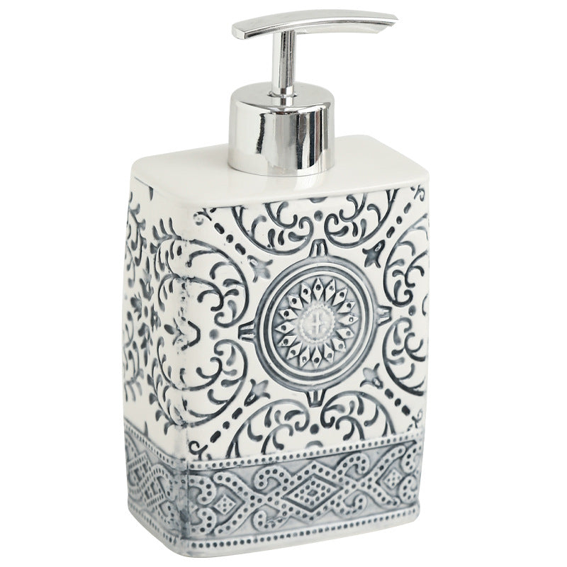 Bohemian Style Ceramic Sanitary Ware Sets - Square Lotion Bottle Gargle Cup Toothbrush Holder - Bathroom Sets