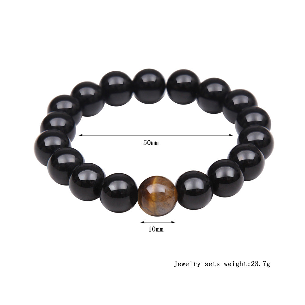 Tiger Eye Stone Bracelet Natural Stone Bracelet - Black Round beads / 10mm - Stone Bracelets