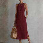 Women’s Halter Neck Sleeveless Dress Lace Patchwork Holiday Style Summer Top - Womens Dresses