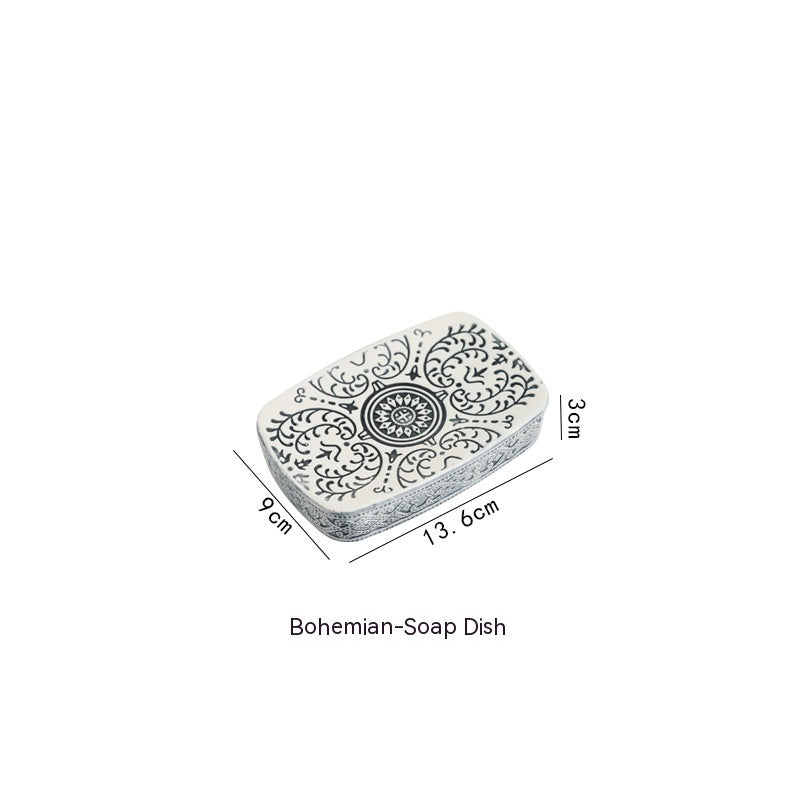 Bohemian Style Ceramic Sanitary Ware Sets - Square Lotion Bottle Gargle Cup Toothbrush Holder - Soap Dish - Bathroom