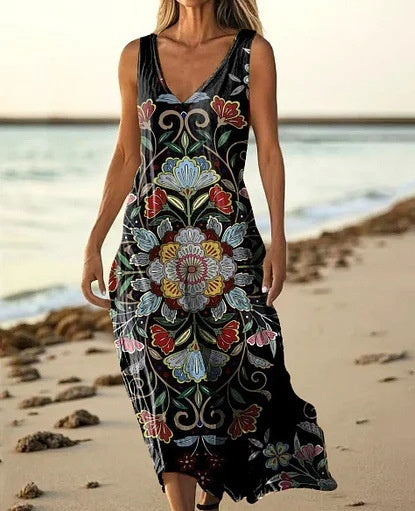 Summer Sleeveless Casual Print Temperament Long Dress - 48 Model E688 / L - Dresses