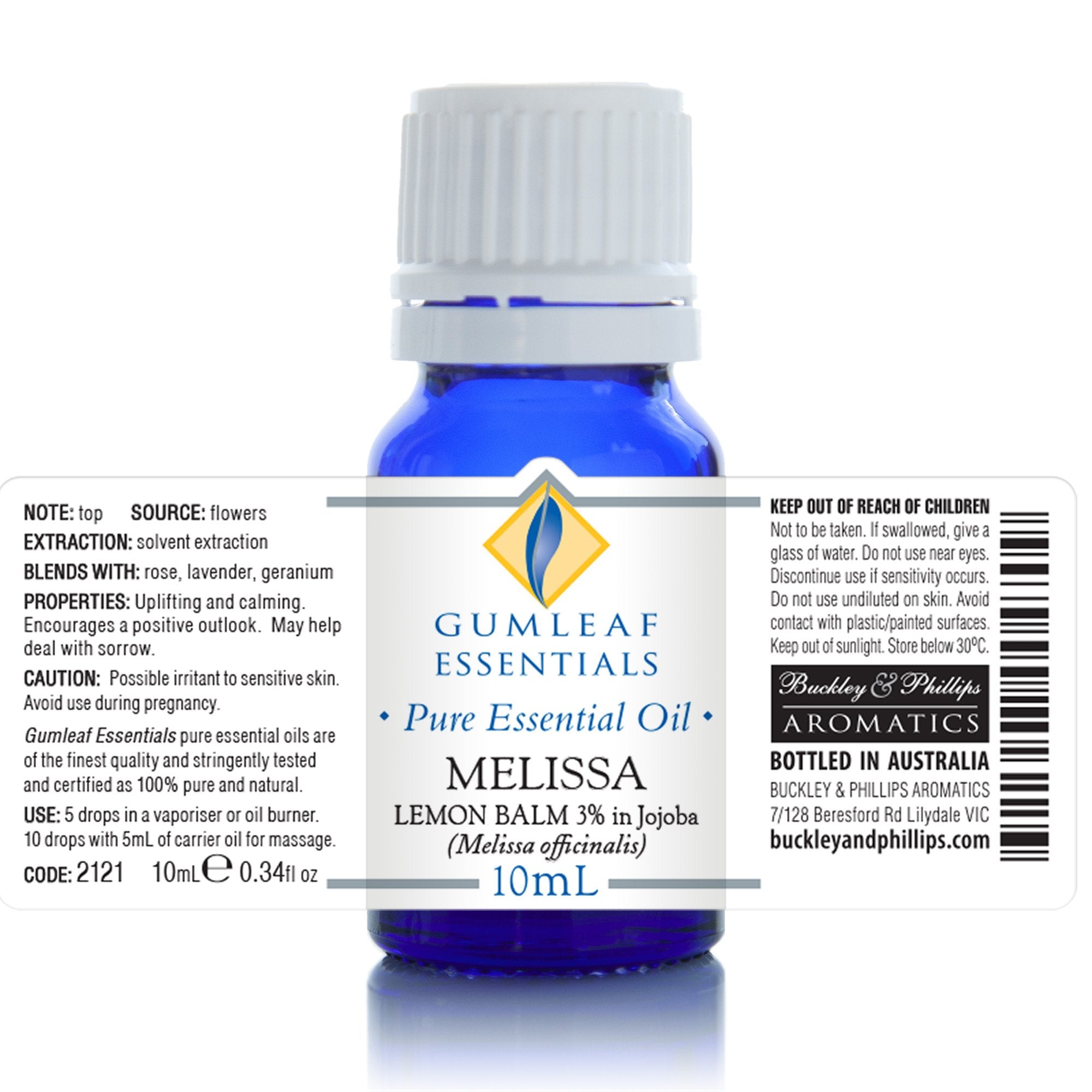 Melissa Lemon Balm (3% In Jojoba) Essential Oil 10ml