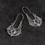 Bohemian Retro Cutout Earrings - Ancient Silver Blue - Earrings