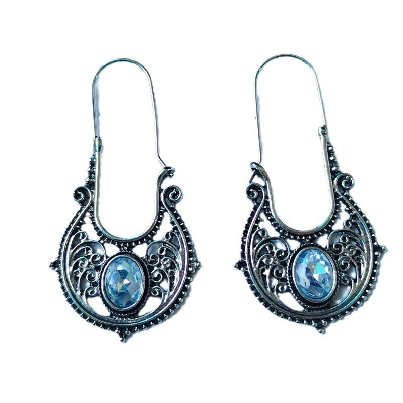Bohemian Retro Cutout Earrings - Ancient Silver Blue - Earrings