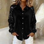 Women's Sequinned Long-sleeved Solid Casual Blouse
