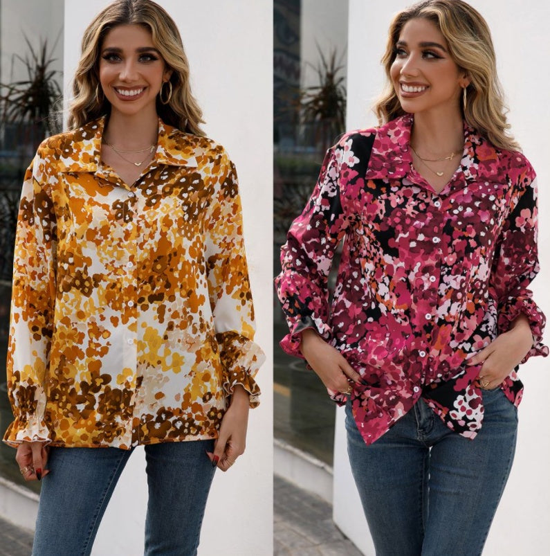Loose Casual Printed Single-breasted Lapel Shirt