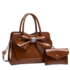 Fashionable Crocodile-Print Bow Bucket Bag Patent Leather Glossy Crossbody Bag - Bags Backpacks & Luggage