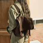 Vegetable-Tanned Leather Messenger Backpack - Brown / Large Size - Bags Backpacks & Luggage
