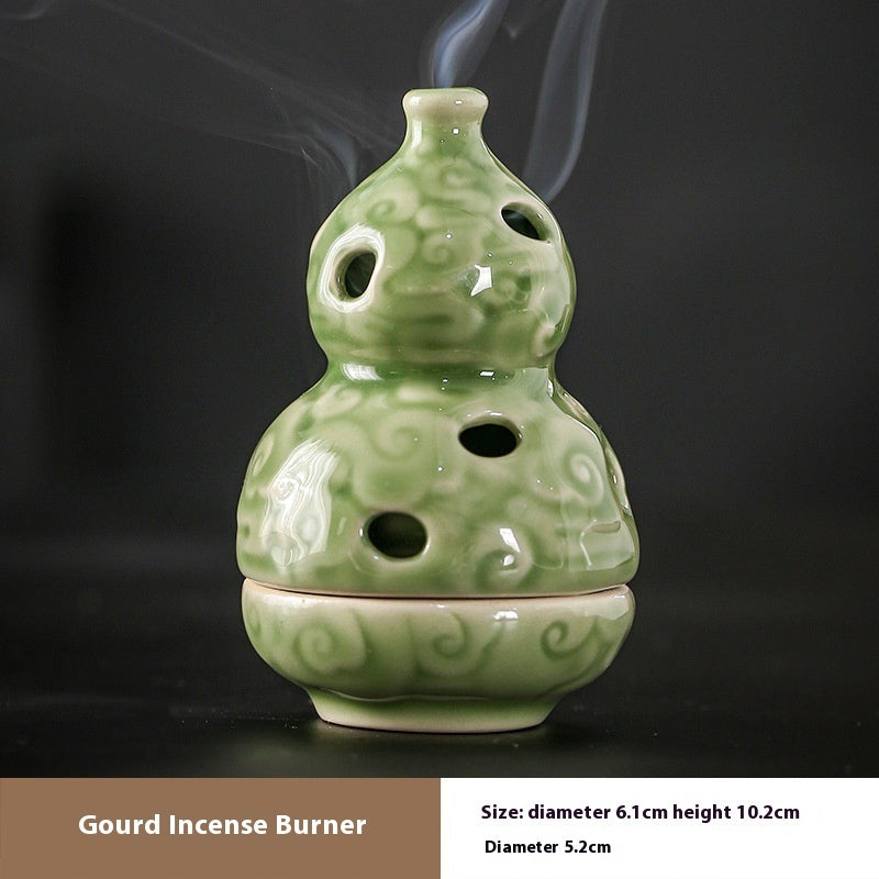 Celadon Gourd Incense Coil Burner Ornaments - Porcelain Gourd Incense Burner - Incense Burners