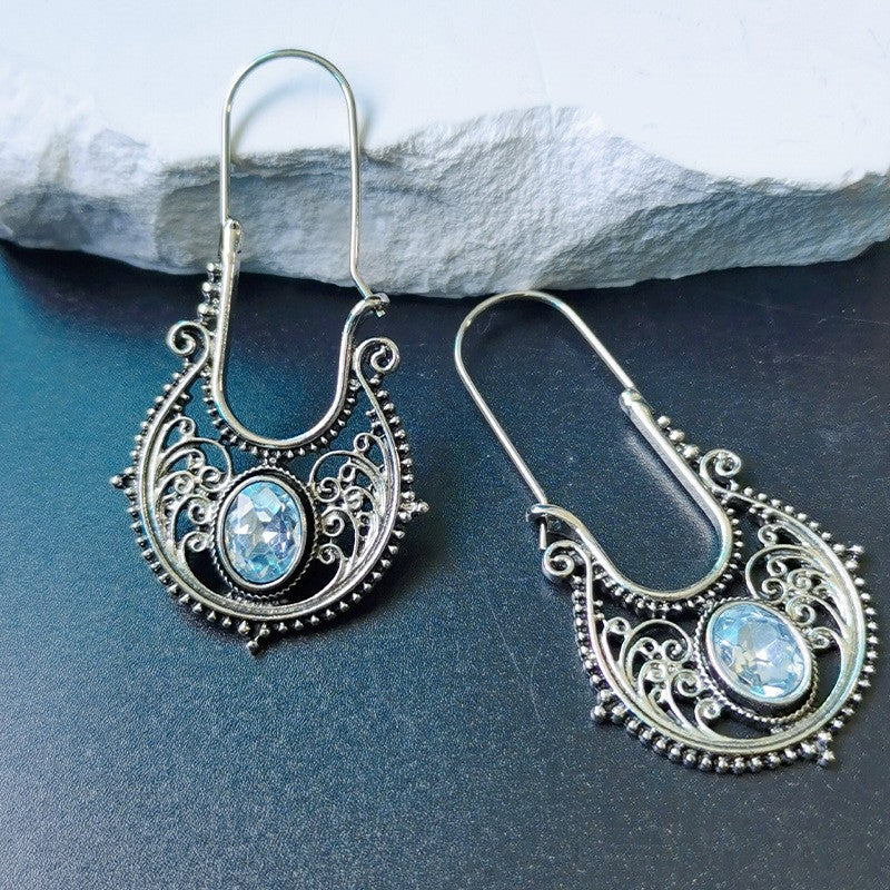 Bohemian Retro Cutout Earrings - Ancient Silver Blue - Earrings