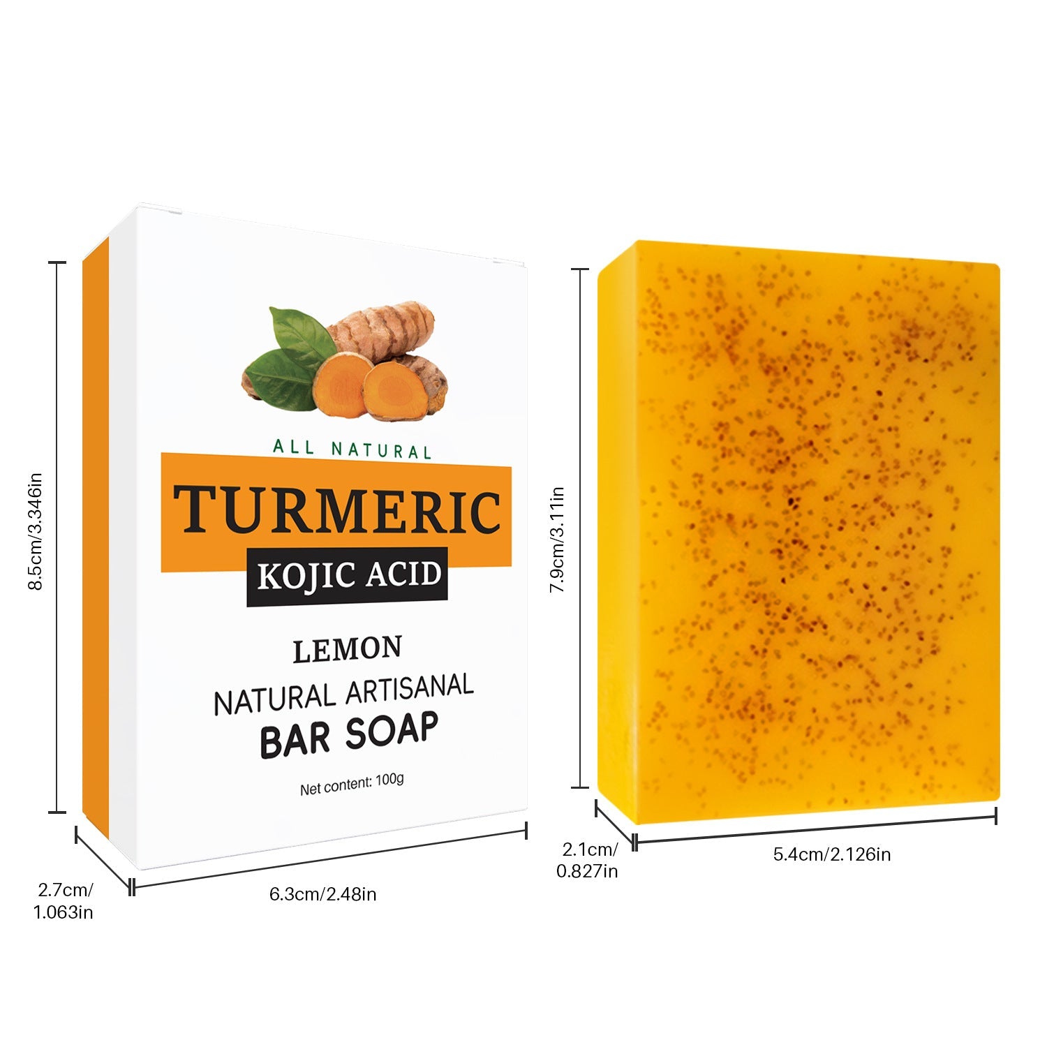 Turmeric Lemon Soap Handmade Cold Process - No 5 Color Box Packaging / 1PCS - Soaps