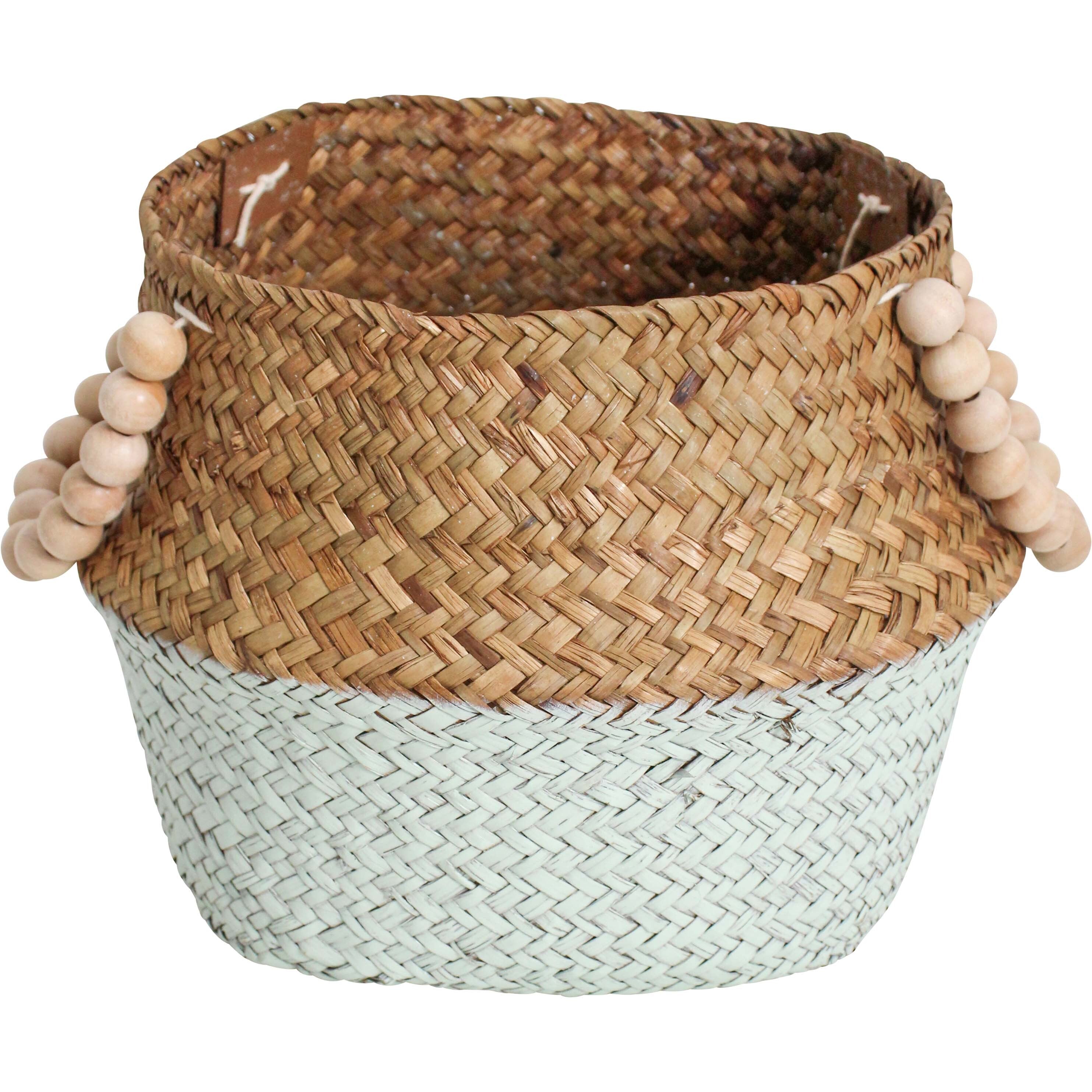 Belly Basket Blue/nat Beads | 28 x 28 x 22 cm Main image