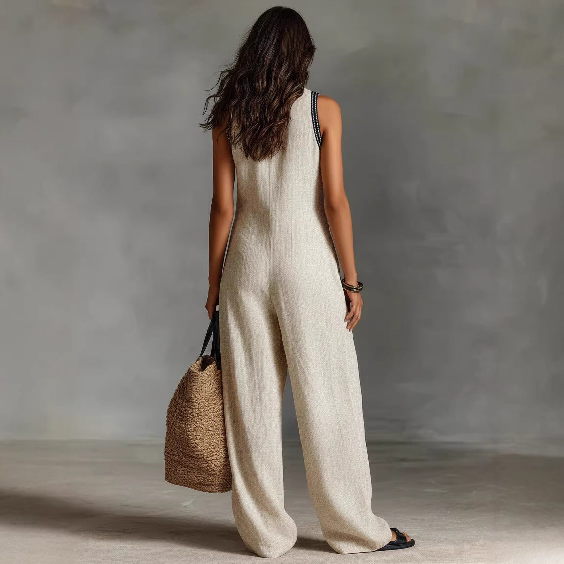 Women's Simple Linen-blend Sleeveless Jumpsuit Zweitbild
