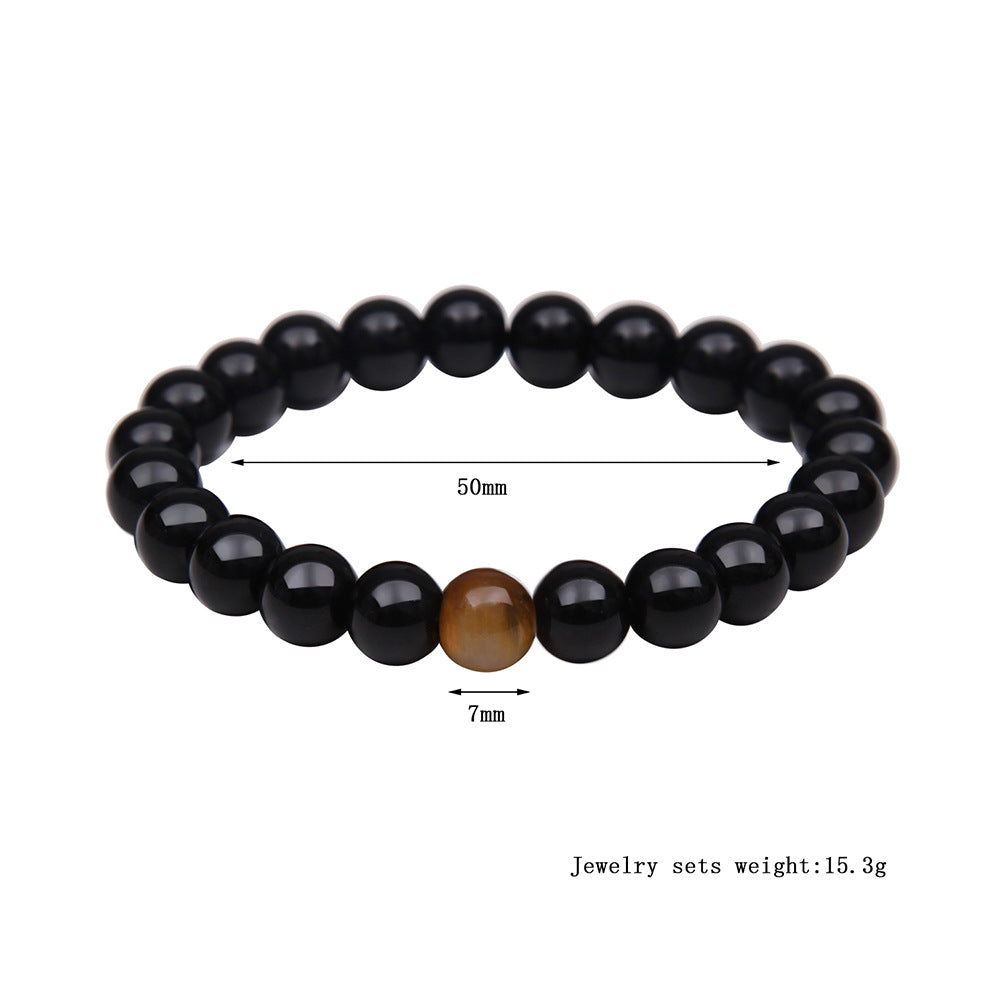 Tiger Eye Stone Bracelet Natural Stone Bracelet - Black Round beads / 8mm - Stone Bracelets