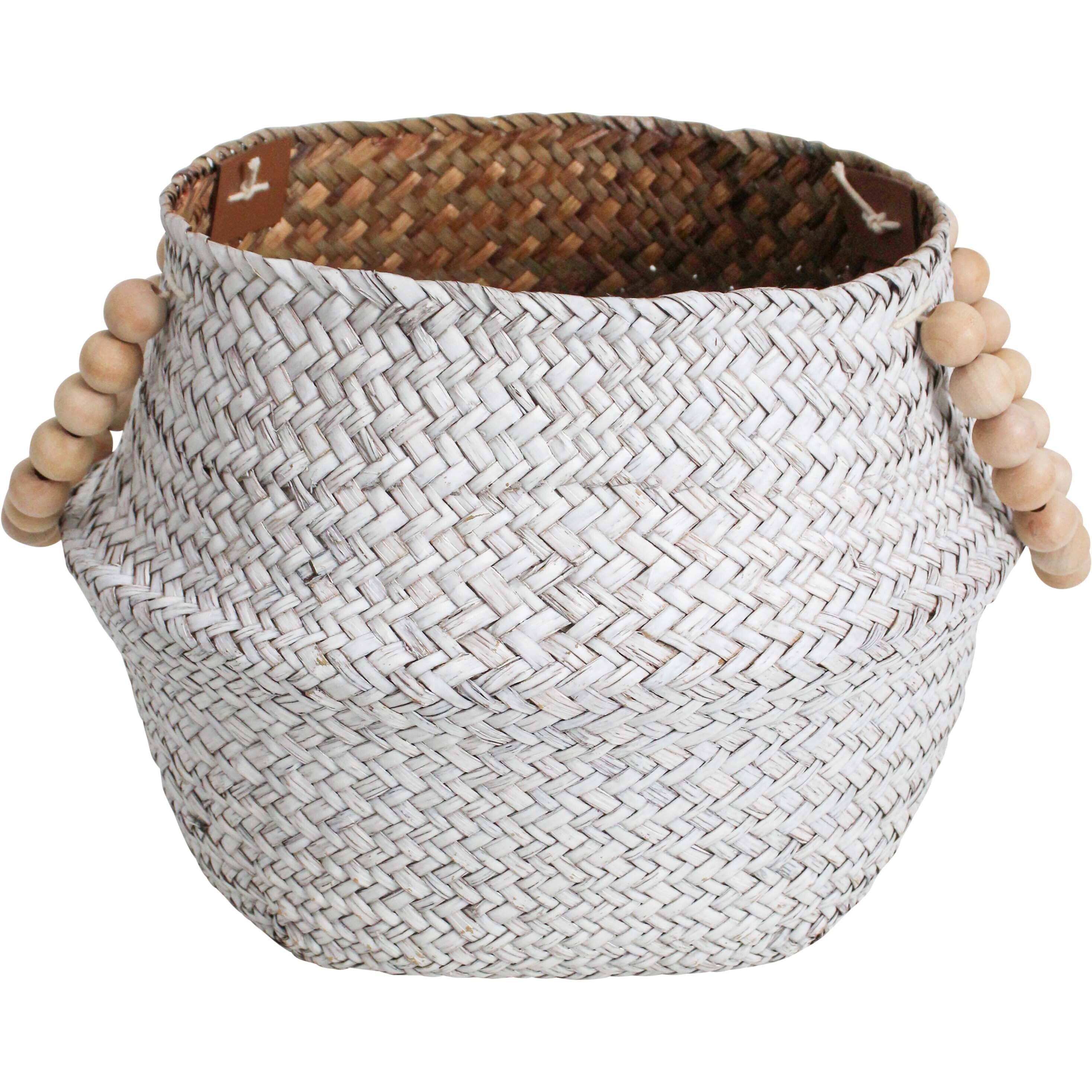 Belly Basket White/nat Beads | 28 x 28 x 22 cm