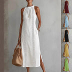 Women’s Halter Neck Sleeveless Dress Lace Patchwork Holiday Style Summer Top - Womens Dresses