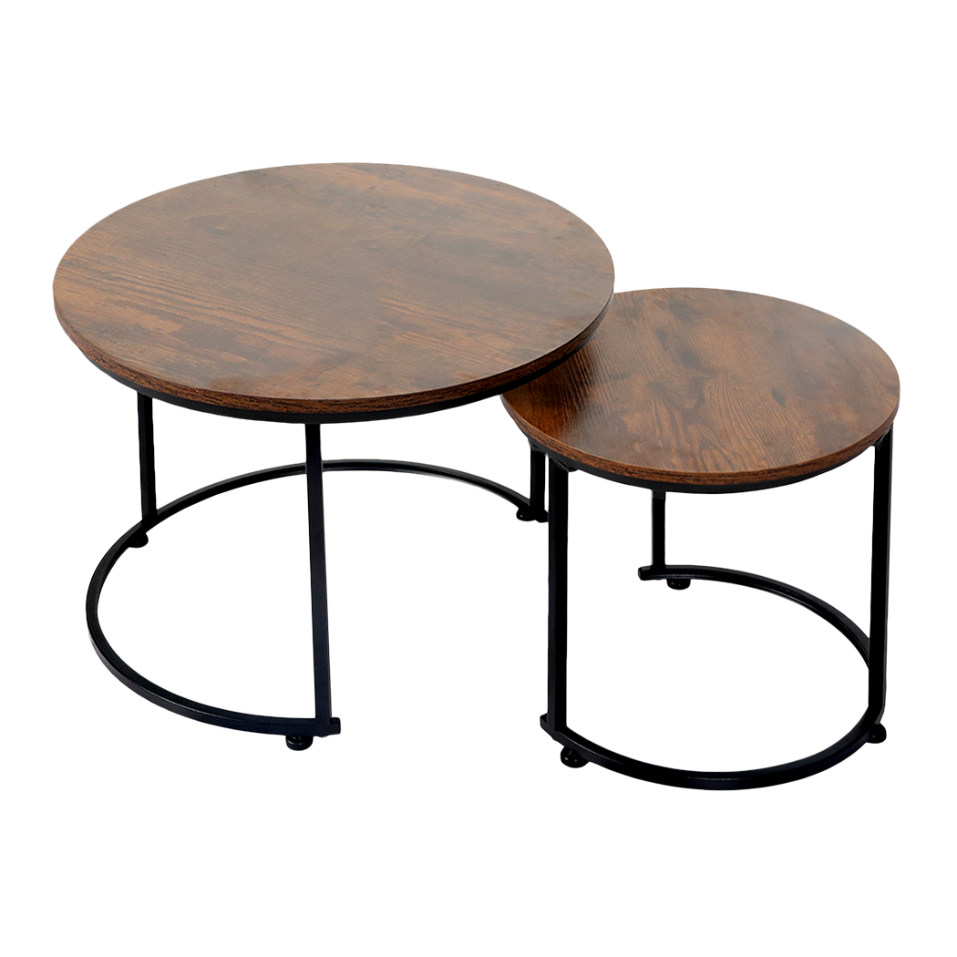 Levede Round Nesting Table Coffee Table Wood Side Table-2006732776480575496