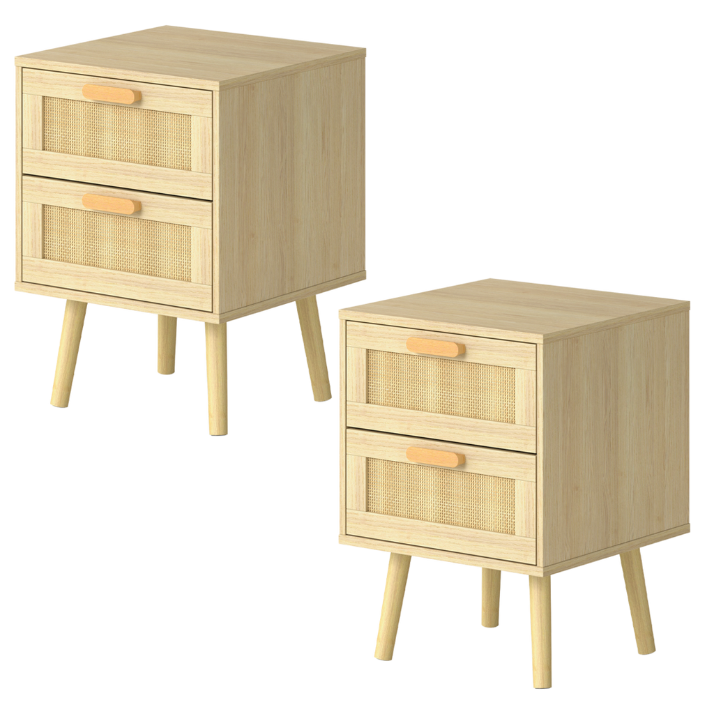 Levede 2x Bedside Tables Set Wooden Side Table Nigntstand Bedroom Rattan Drawers-2050056763503415304