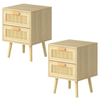 Levede 2x Bedside Tables Set Wooden Side Table Nigntstand Bedroom Rattan Drawers-2050056763503415304