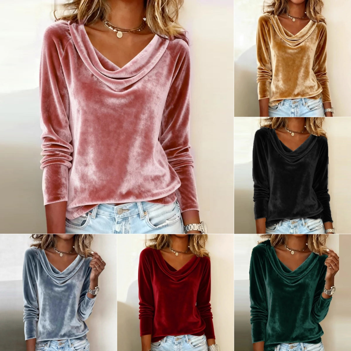 Elegant Velvet Long Sleeve Shirts For Women Fall Spring Solid Color Loose Women Blouses Fashion Pullover Tops Party Clothes Hauptbild