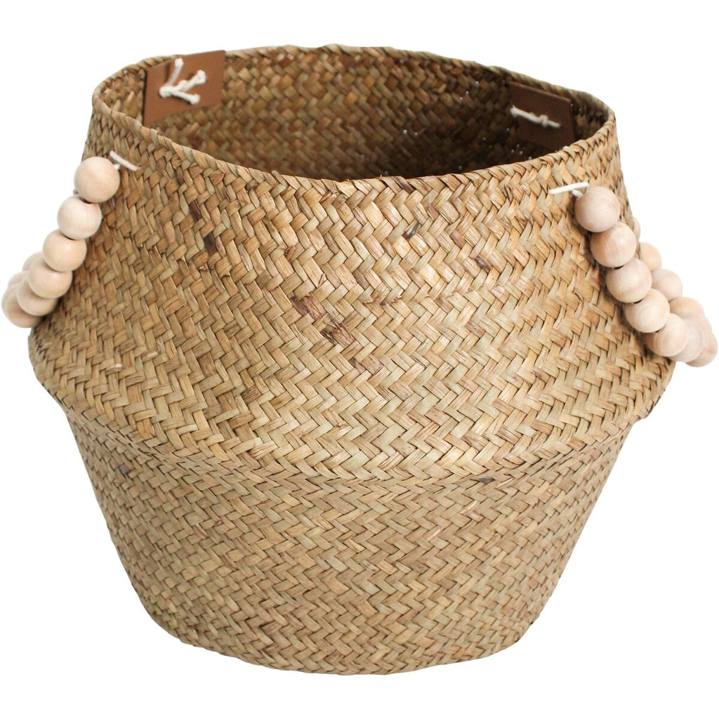 Belly Basket Black/nat Beads | 28 x 28 x 22 cm