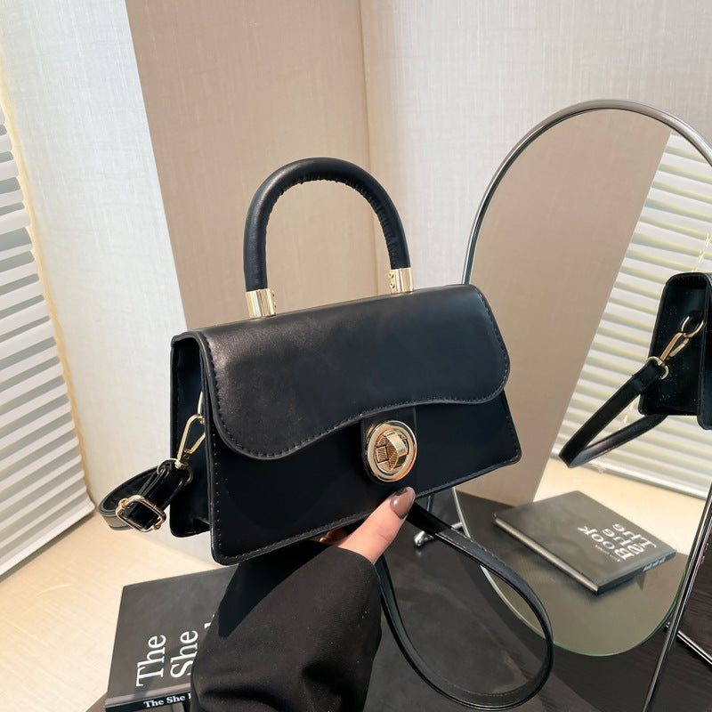 Womens Light Solid-Colour Commuter Crossbody Bag With Lock Closure - Black - Bags Backpacks & Luggage