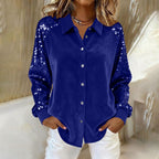 Women's Sequinned Long-sleeved Solid Casual Blouse