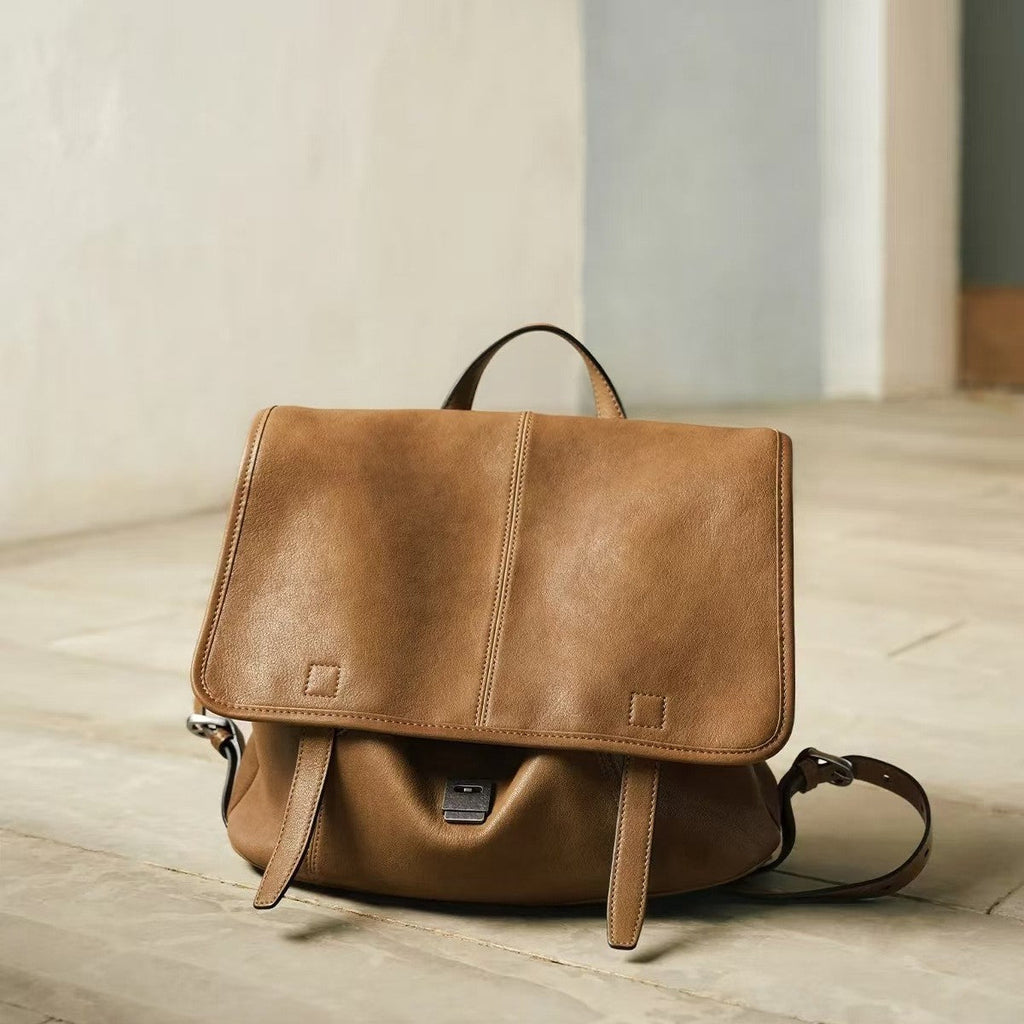 Vegetable-Tanned Leather Messenger Backpack - Bags Backpacks & Luggage
