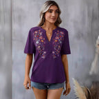 Fashion Flower Embroidered Lace-collared Short Sleeve Summer T-Shirt - Womens Blouses & T-Shirts