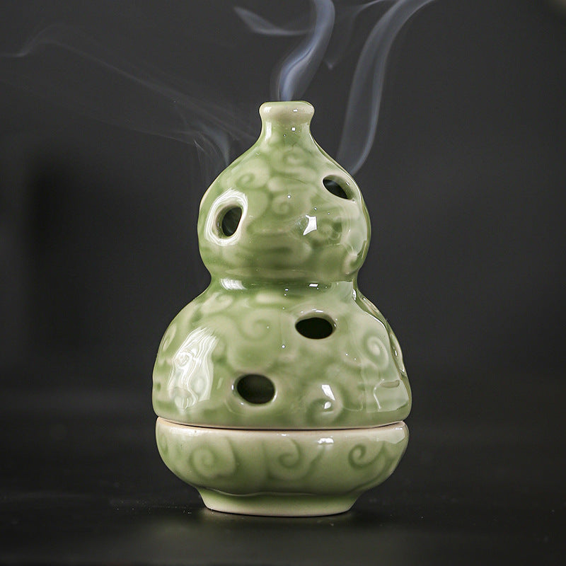 Celadon Gourd Incense Coil Burner Ornaments - Porcelain Gourd Incense Burner - Incense Burners