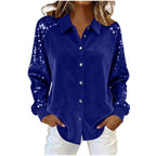 Women's Sequinned Long-sleeved Solid Casual Blouse