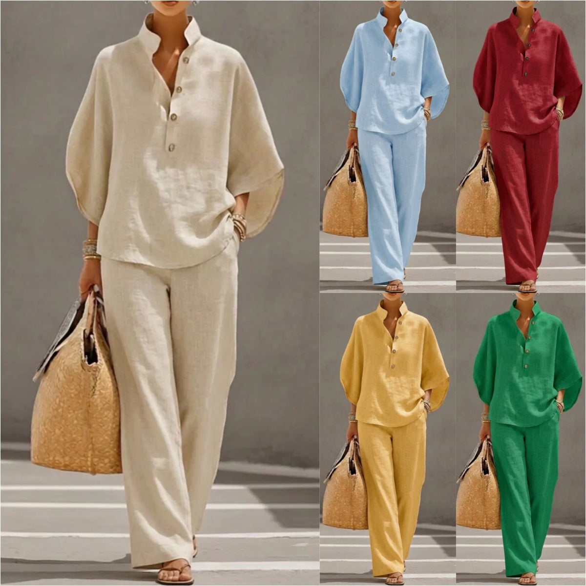 Women’s Short-sleeved Suit Summer Loose Pullover Top And Straight-leg Trousers Outfit Clothing - Womens Tracksuits Hauptbild