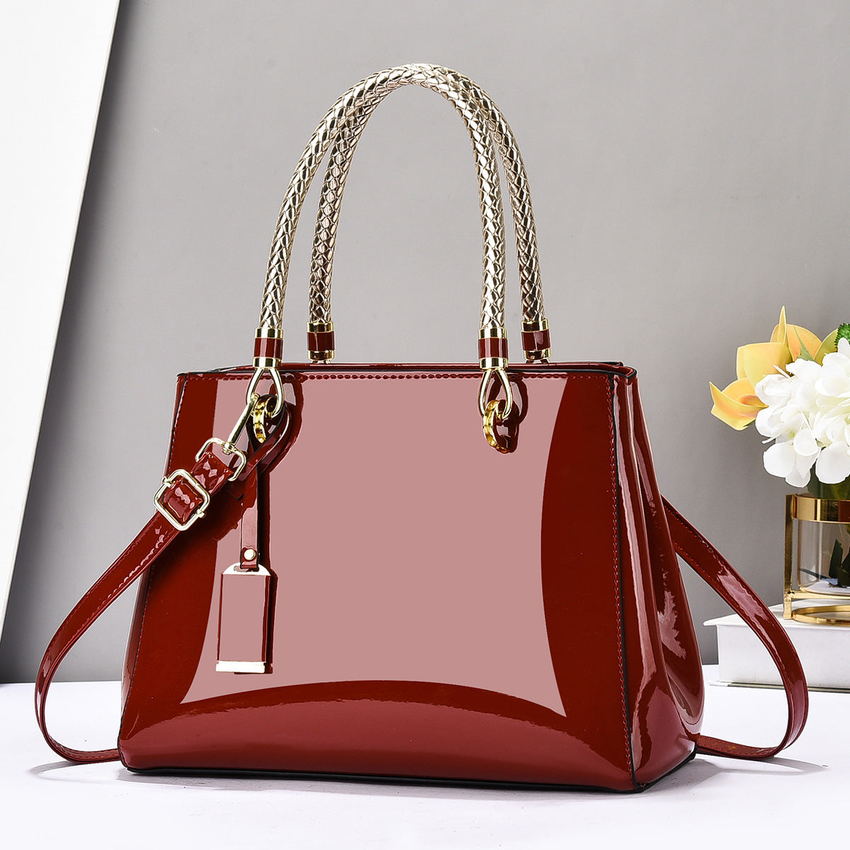 Glossy Large-Capacity Casual Shoulder Crossbody Handbag - Red / 29X13X21CM - Bags Backpacks & Luggage