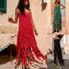 Fashion Hollow-Out Polka Dot Midi Slip Dress - Lightweight Sleeveless Linen-Blend Summer Dress For Women - Womens