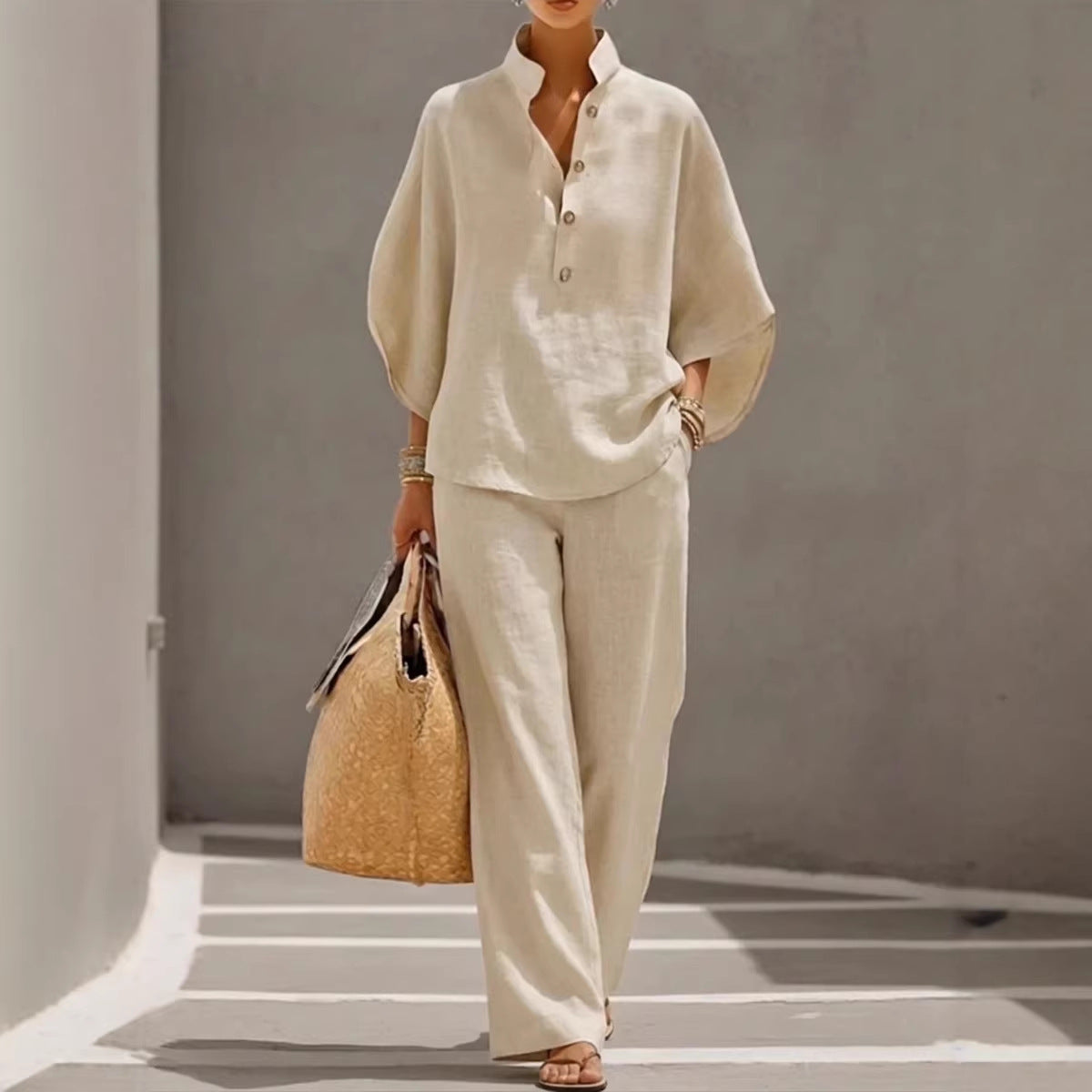 Women's Short-sleeved Suit Summer Loose Pullover Top And Straight-leg Trousers Outfit Clothing Zweitbild