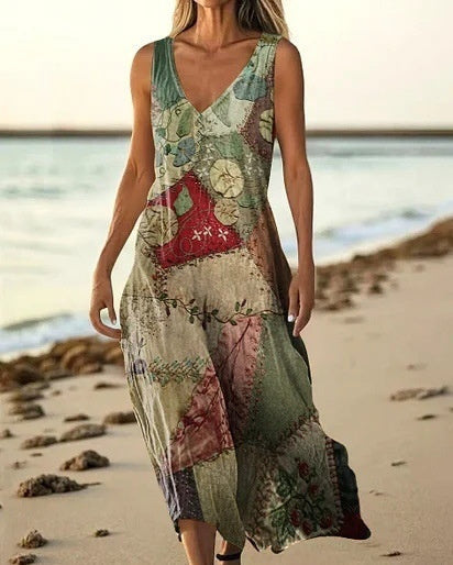 Summer Sleeveless Casual Print Temperament Long Dress - 42 Model E688 / L - Dresses